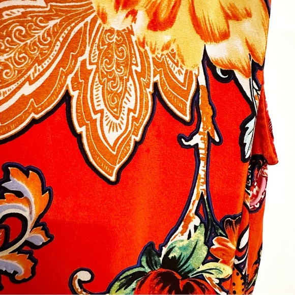 Anthropologie Maeve Larkhill Mockneck Women Orange Floral Sleeveless Swing Dress - Picture 6 of 13